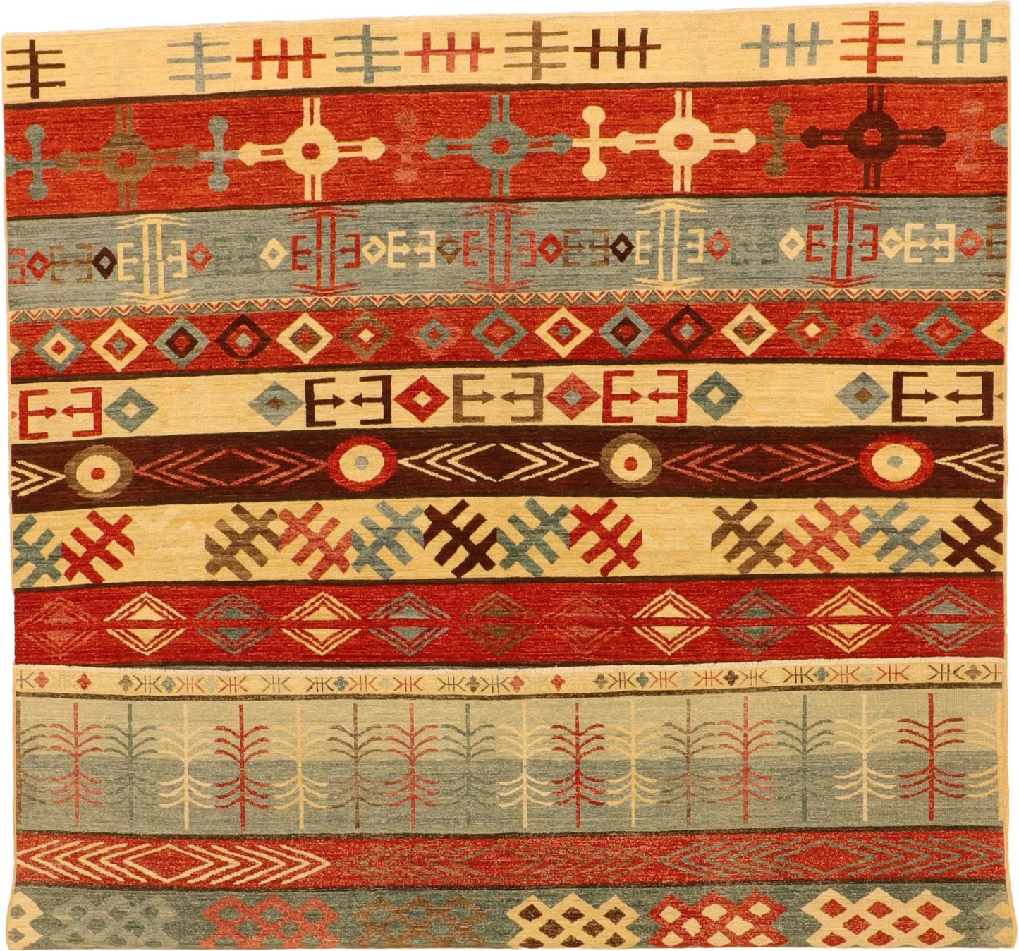 W 8 L 9.8 Mountain Modern 100% Wool Hand-Woven All-Over Design - 64026
