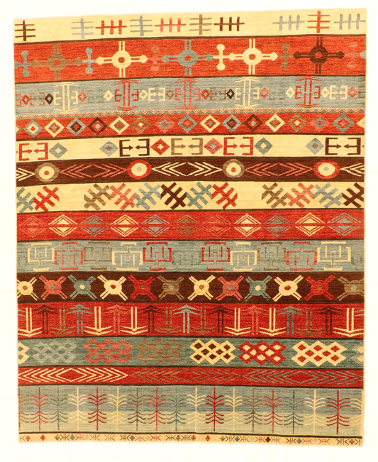 W 8 - L 9.8 - Mountain Modern Wool Western Rectangle - Finest Hand-Knotted Quality Wool - 64026