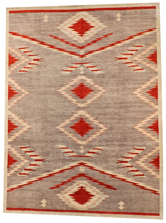 9.11 x 13.4 - Mountain Modern Wool Western Rectangle - Finest Hand-Knotted Quality Wool — 64039