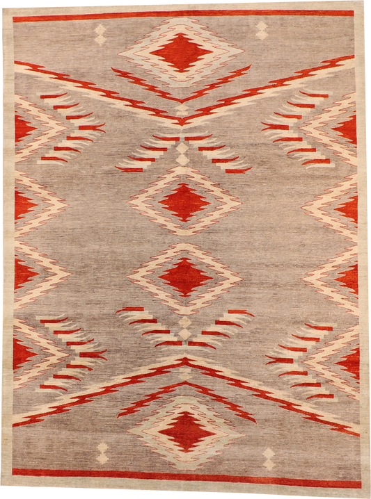 W 8.10 L 12 Mountain Modern 100% Wool Hand-Woven All-Over Design - 64043