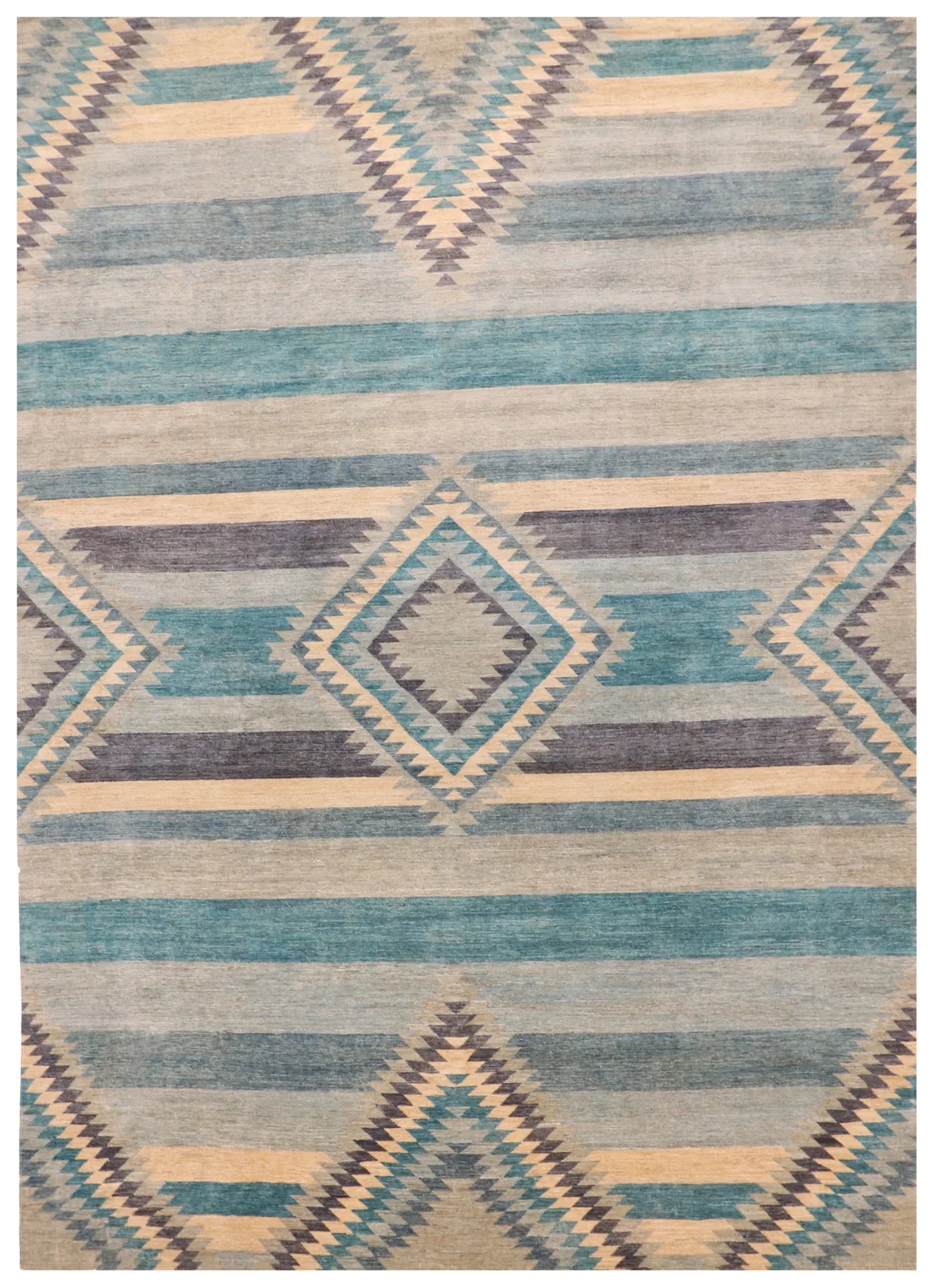 W 9.10 - L 13.10 - Mountain Modern Wool Western Rectangle - Finest Hand-Knotted Quality Wool - 64049