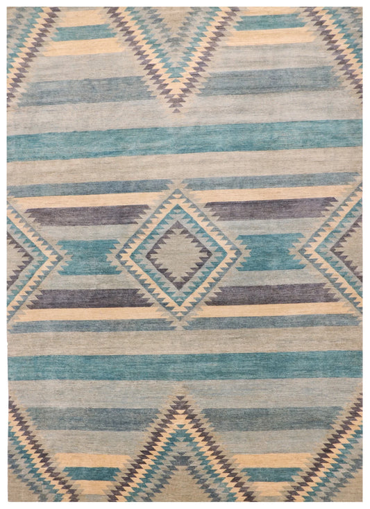 W 9.10 - L 13.10 - Mountain Modern Wool Western Rectangle - Finest Hand-Knotted Quality Wool - 64049