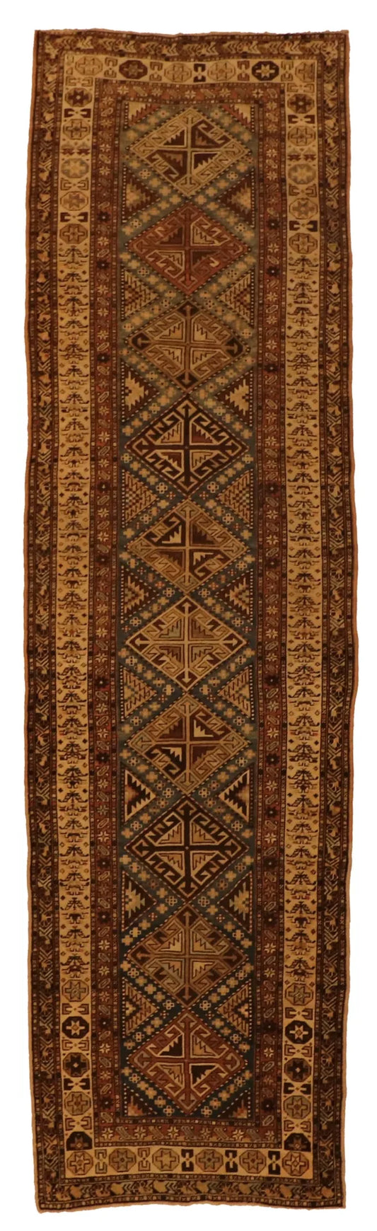3.6 x 12.6 - Caucasian Fine/Wool Geometric Rectangle - Hand Woven Rug — 64068