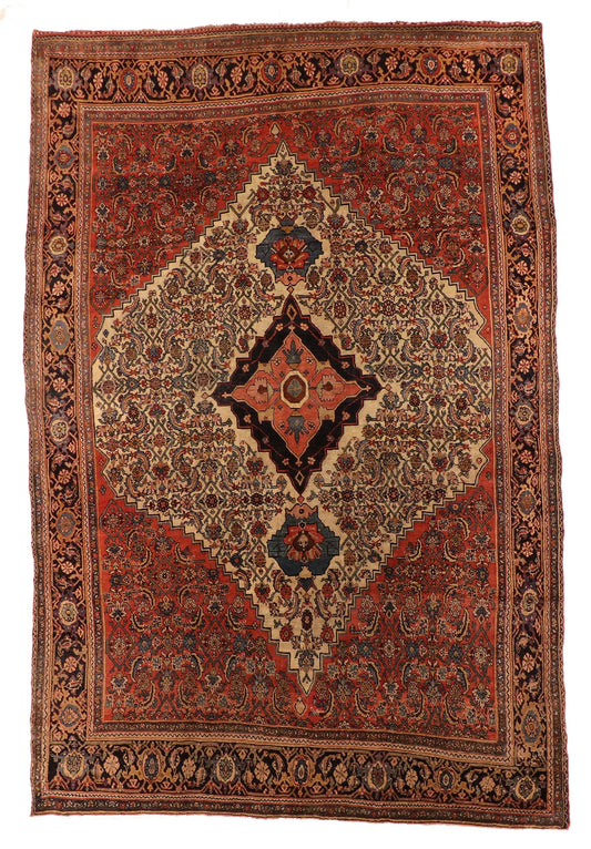 W 7.8 - L 11.6 - Bijar Fine Geometric Rectangle - Finest Hand-Knotted Quality Wool - 64069