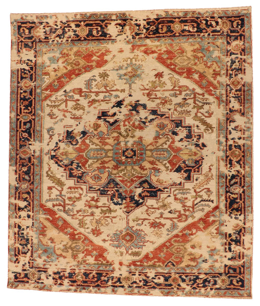 W 8.3 L 9.11 Serapie 100% Wool Hand-Woven All-Over Design - 64133
