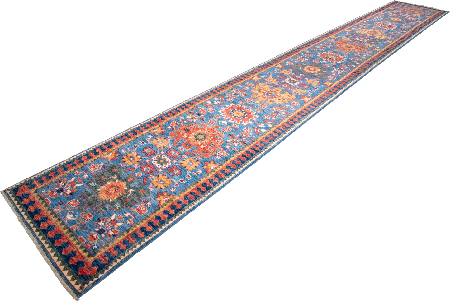 W 2.8 L 16.4 Heriz Runner 100% Wool Hand-Woven All-Over Design - 64205