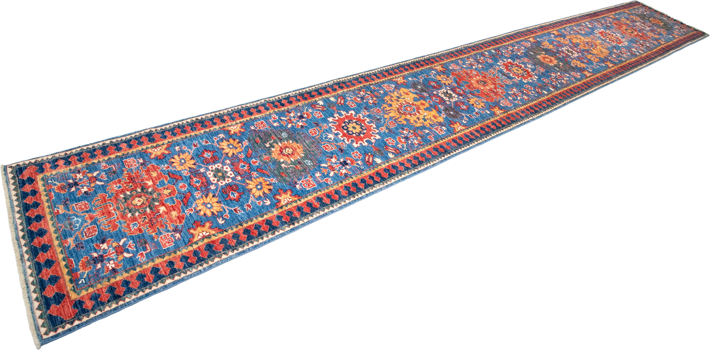 W 2.8 L 16.4 Heriz Runner 100% Wool Hand-Woven All-Over Design - 64205