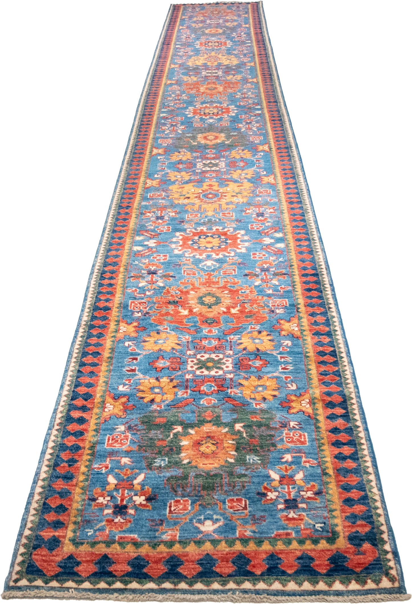 W 2.8 L 16.4 Heriz Runner 100% Wool Hand-Woven All-Over Design - 64205