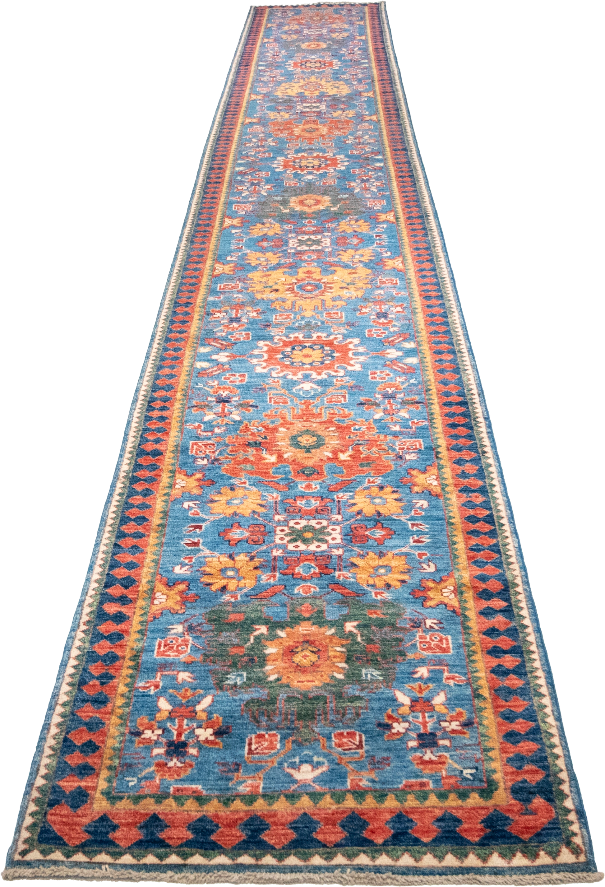 W 2.8 L 16.4 Heriz Runner 100% Wool Hand-Woven All-Over Design - 64205