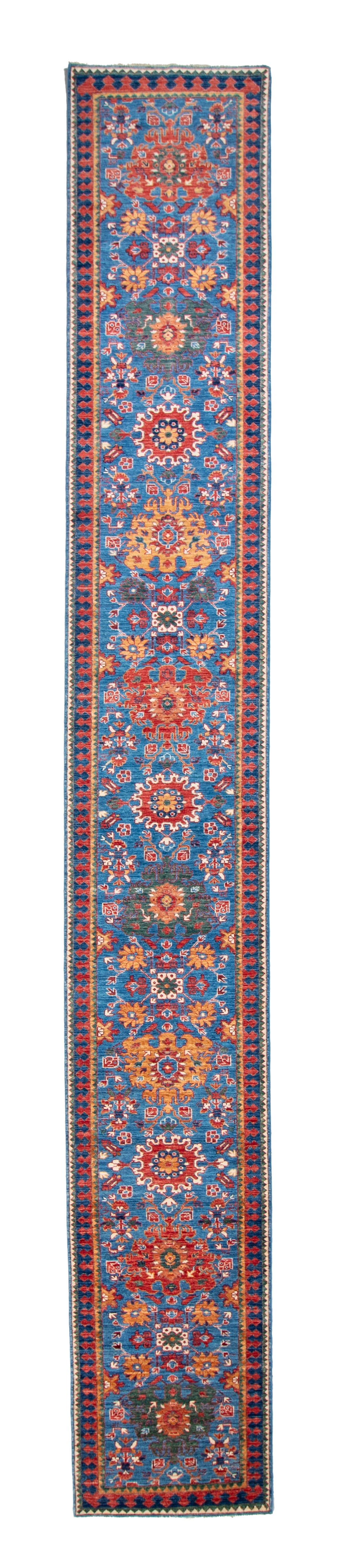 W 2.8 L 16.4 Heriz Runner 100% Wool Hand-Woven All-Over Design - 64205