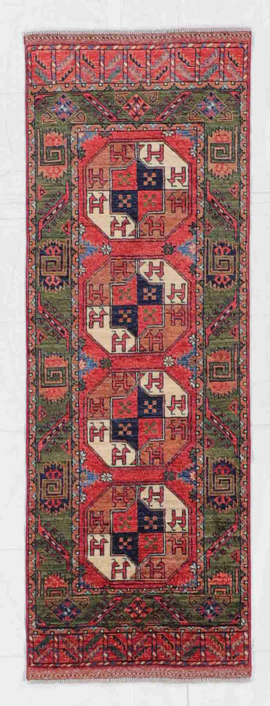 W 2.5 - L 7 - Turkamen Fine/Wool All Over Rectangle - Finest Hand-Knotted Quality Wool - 64210