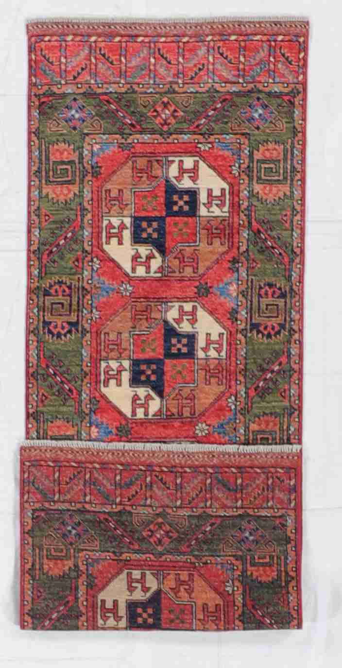 W 2.5 - L 7 - Turkamen Fine/Wool All Over Rectangle - Finest Hand-Knotted Quality Wool - 64210