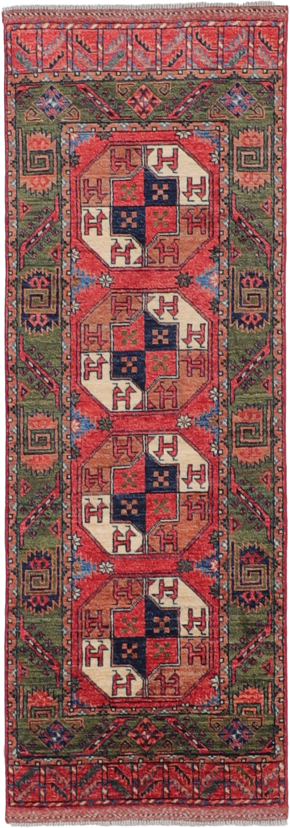 W 2.5 L 7 Turkamen Runner 100% Wool Hand-Woven All-Over Design - 64210