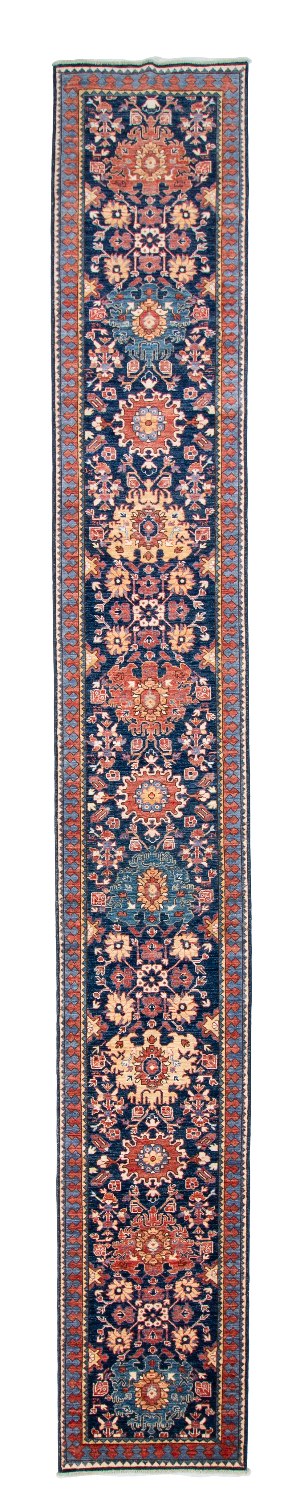 W 2.8 L 19.5 Mahal Runner 100% Wool Hand-Woven All-Over Design - 64217