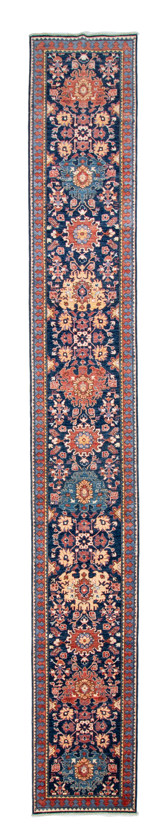 W 2.8 L 19.5 Mahal Runner 100% Wool Hand-Woven All-Over Design - 64217