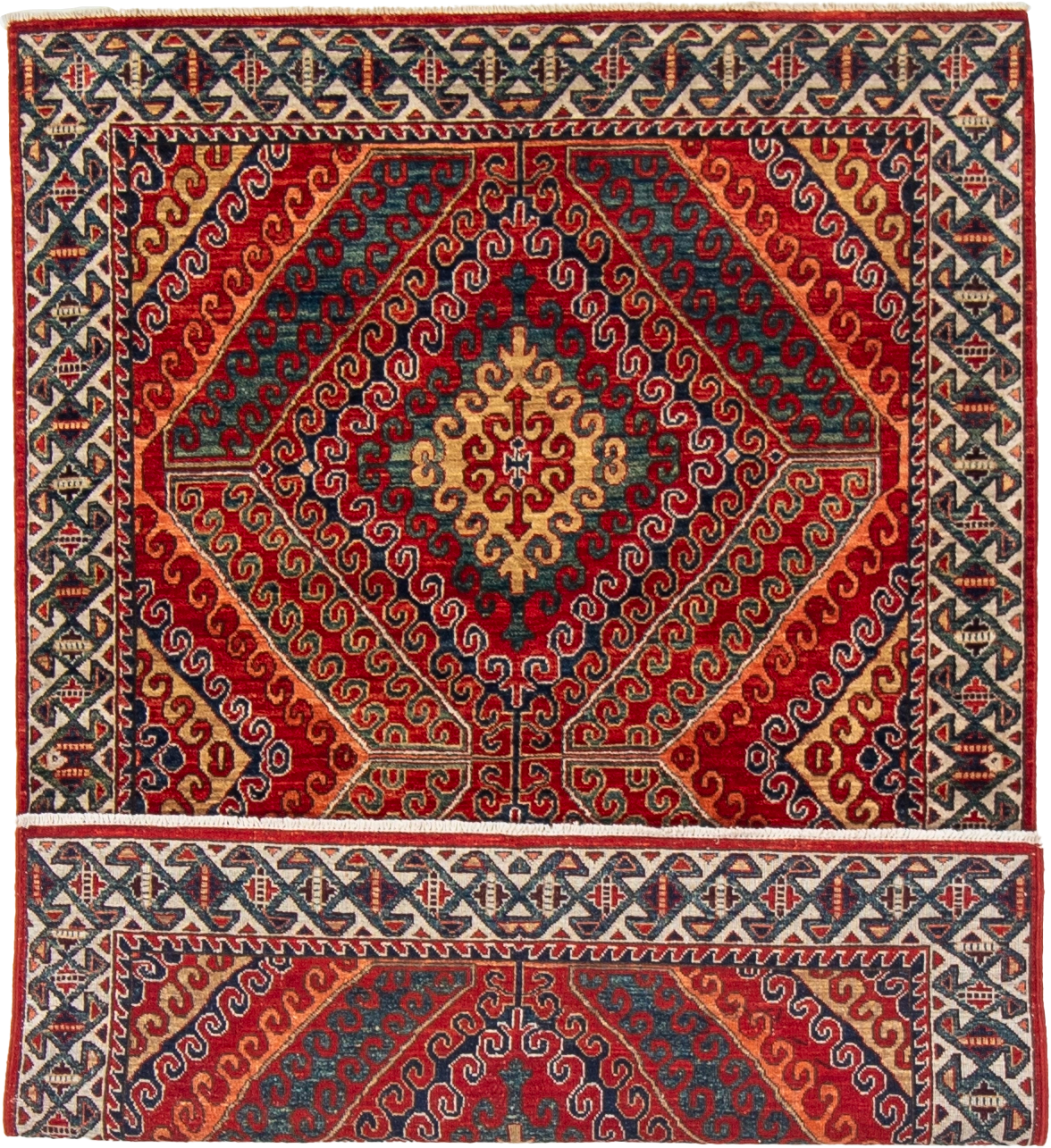 W 4.1 L 6 Kazak 100% Wool Hand-Woven Geometric Design - 64235