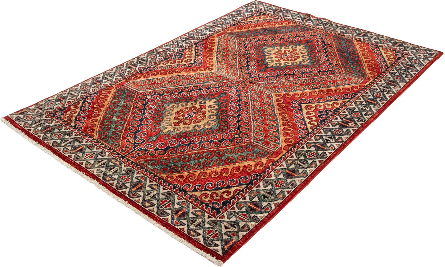 W 4.1 L 6 Kazak 100% Wool Hand-Woven Geometric Design - 64235
