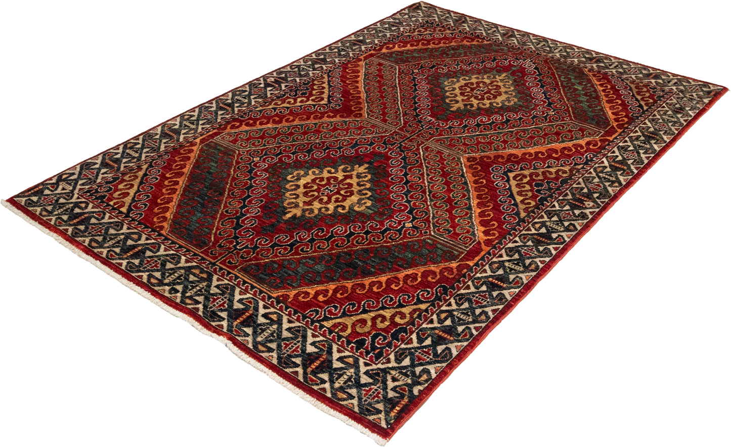 W 4.1 L 6 Kazak 100% Wool Hand-Woven Geometric Design - 64235
