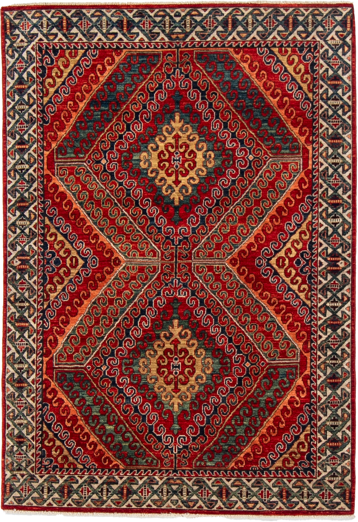 W 4.1 L 6 Kazak 100% Wool Hand-Woven Geometric Design - 64235
