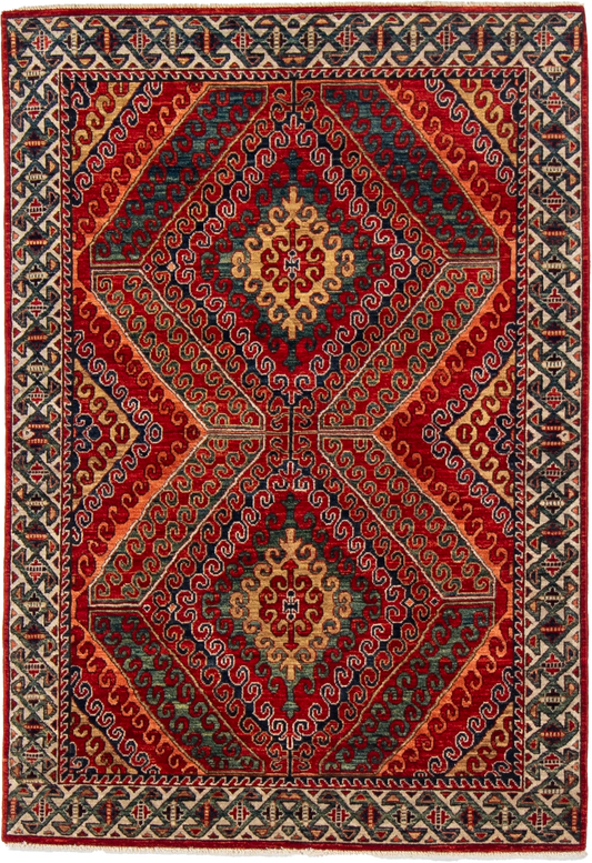 W 4.1 L 6 Kazak 100% Wool Hand-Woven Geometric Design - 64235
