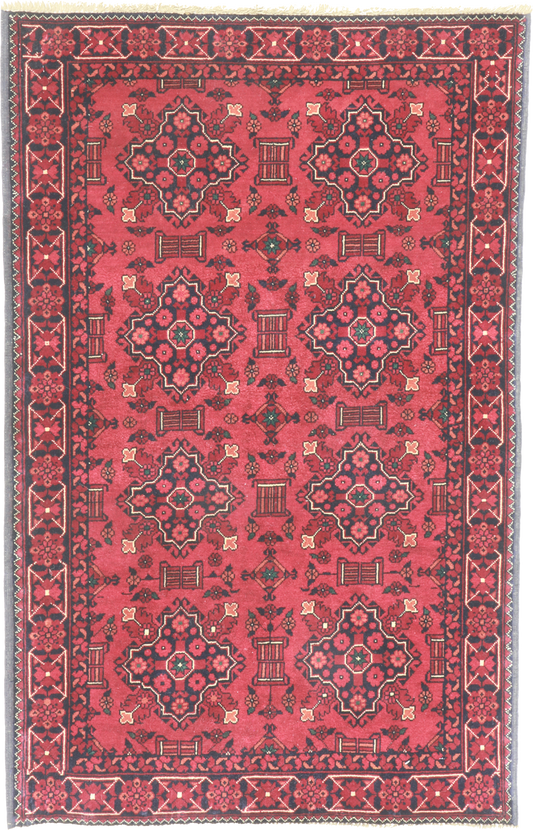 W 2.9 L 4.4 Khan Mohamadie 100% Wool Hand-Woven All-Over Design - 64256