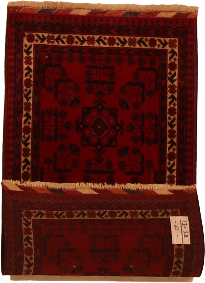 W 1.9 L 3.5 Khan Runner 100% Wool Hand-Woven All-Over Design - 64258