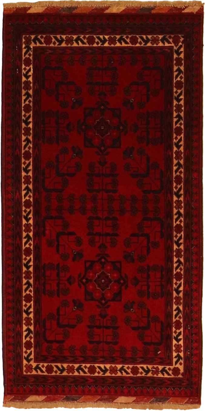 W 1.9 L 3.5 Khan Runner 100% Wool Hand-Woven All-Over Design - 64258