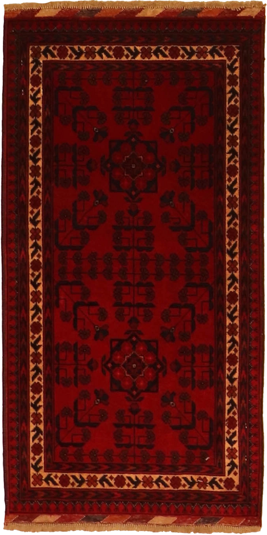 W 1.9 L 3.5 Khan Runner 100% Wool Hand-Woven All-Over Design - 64258