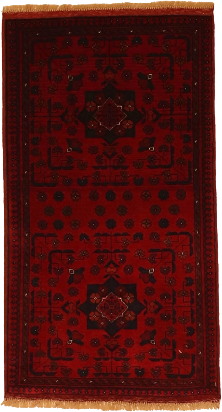 W 1.9 L 3.4 Khan Runner 100% Wool Hand-Woven All-Over Design - 64264