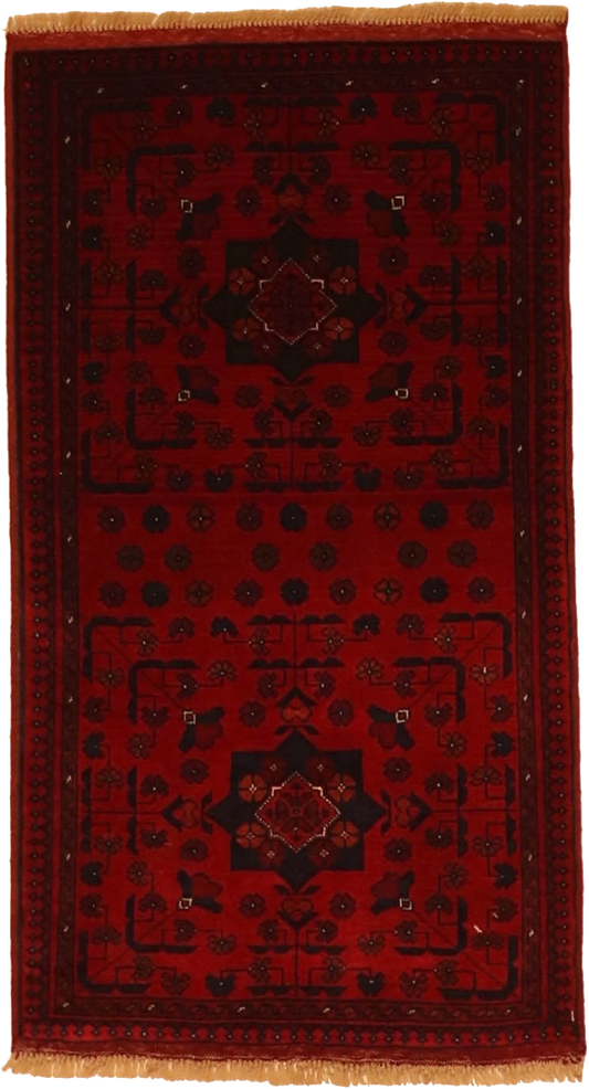 W 1.9 L 3.4 Khan Runner 100% Wool Hand-Woven All-Over Design - 64264