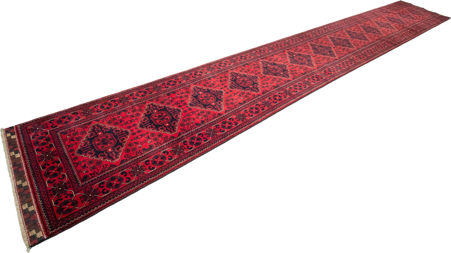 W 2.8 L 19.6 Khan Runner 100% Wool Hand-Woven All-Over Design - 64279