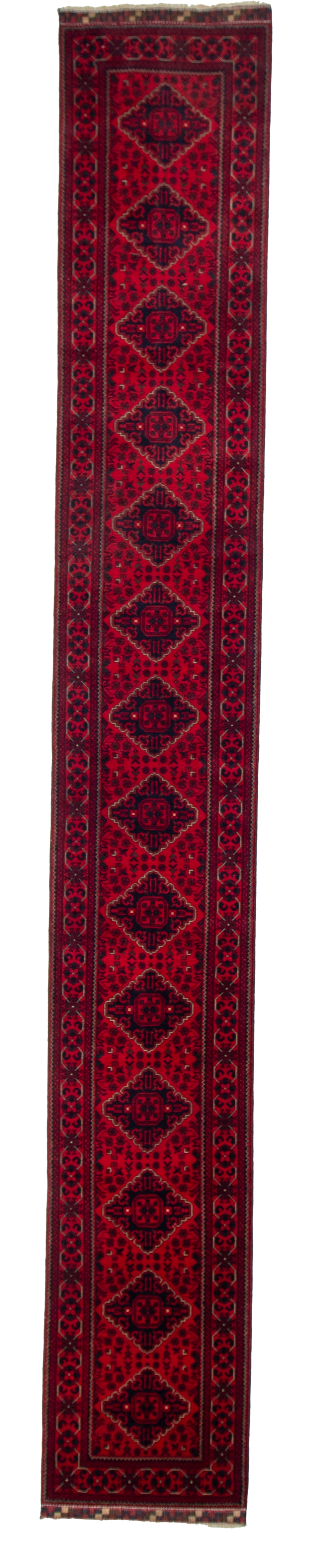 W 2.8 L 19.6 Khan Runner 100% Wool Hand-Woven All-Over Design - 64279