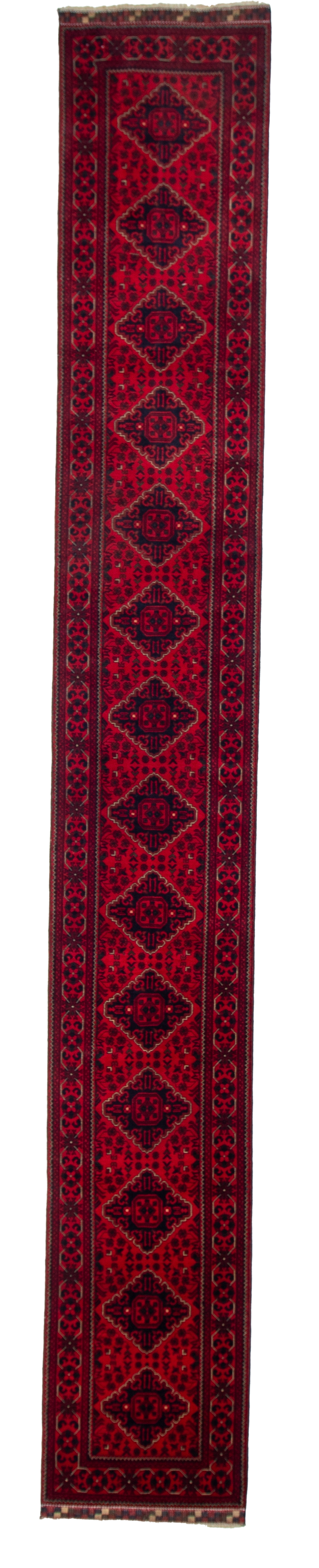 W 2.8 L 19.6 Khan Runner 100% Wool Hand-Woven All-Over Design - 64279