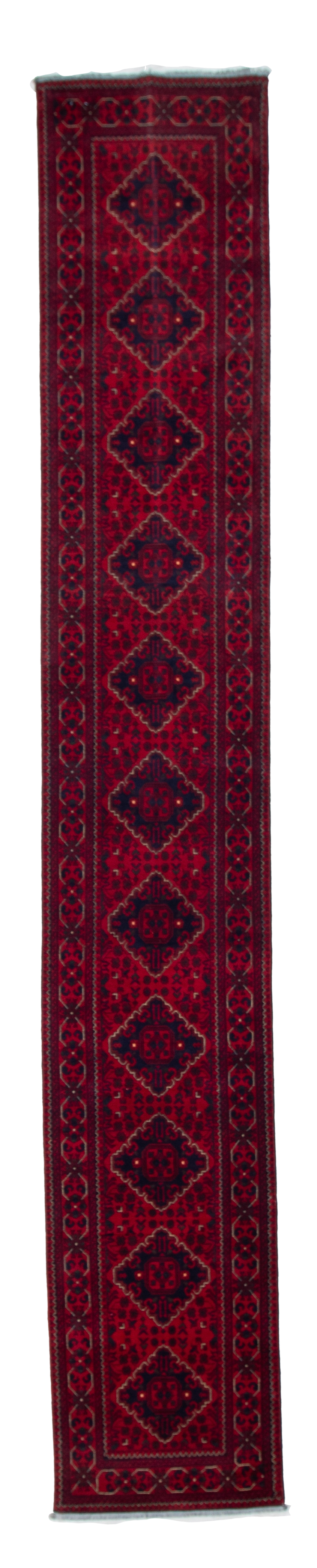 W 2.7 L 16.2 Khan Runner 100% Wool Hand-Woven All-Over Design - 64280