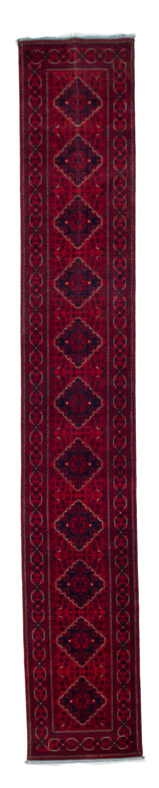 W 2.7 L 16.2 Khan Runner 100% Wool Hand-Woven All-Over Design - 64280