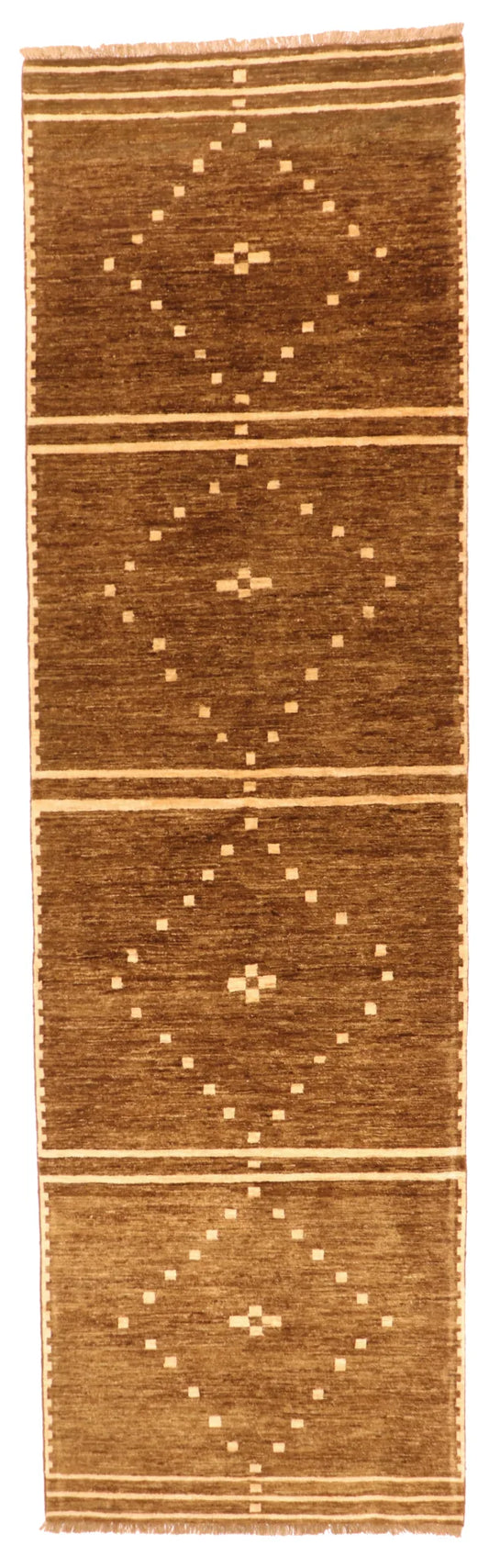 3.4 x 11.6 - Mountain Modern Fine/Wool Geometric Rectangle - Finest Hand-Knotted Quality Wool — 64290