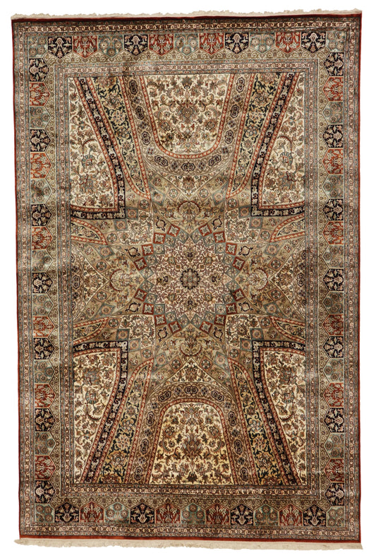 6 x 9.2 - Tabriz Silk Contemporary Rectangle - Finest Hand-Knotted Quality Wool — 64296