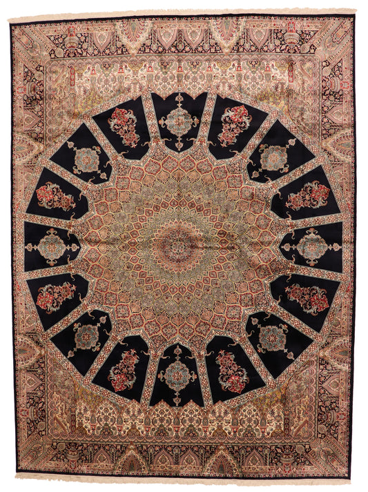 W 9.1 L 12.4 Qum Silk Handmade All Over Design - 64298