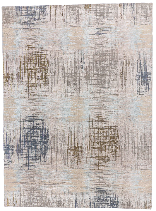 W 9 L 12 Modern Wool And Silk Blend Hand-Woven Contemporary Design - 64333