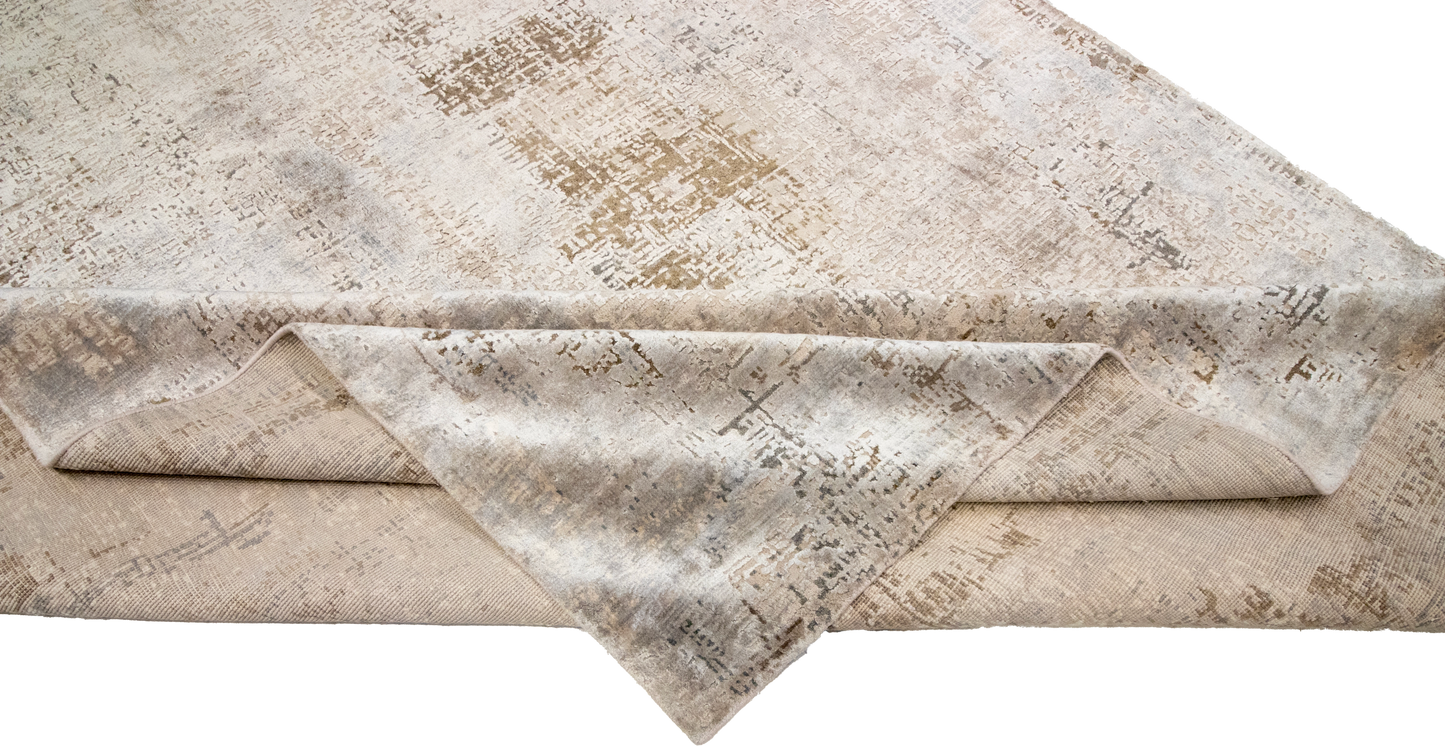 W 8 L 10.1 Modern Wool And Silk Blend Hand-Woven Contemporary Design - 64346