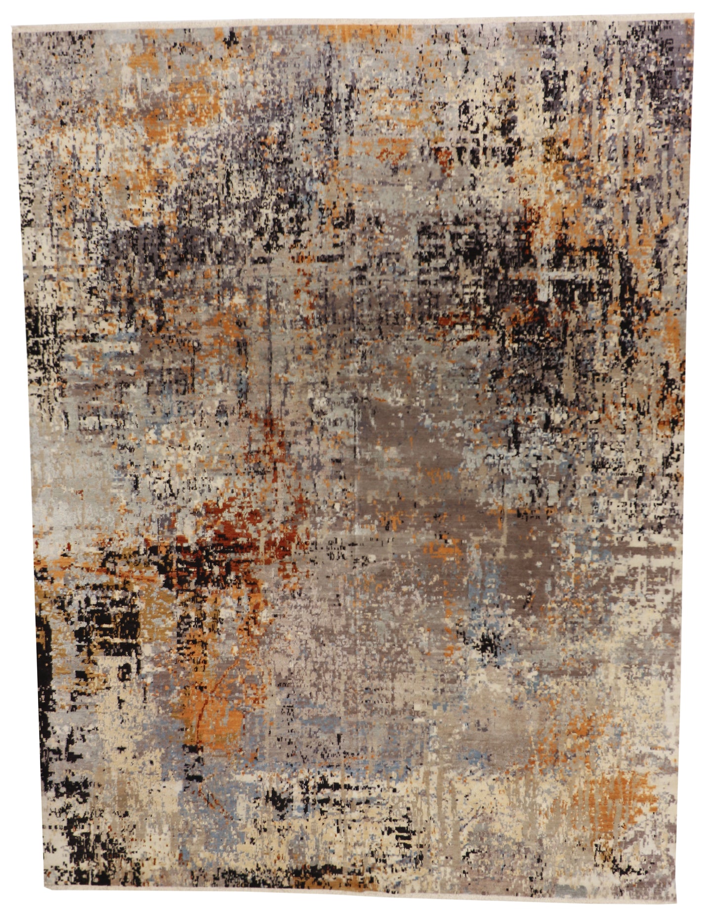 W 9 L 12 Modern Wool And Silk Blend Handmade All Over Design - 64362