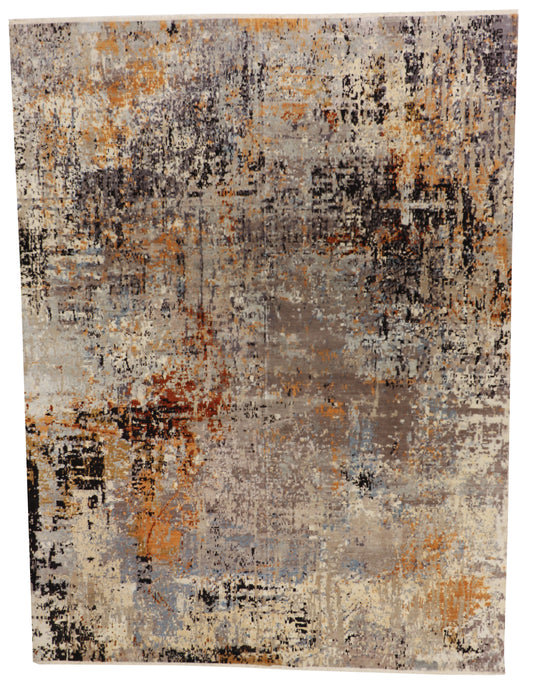 W 9 L 12 Modern Wool And Silk Blend Handmade All Over Design - 64362