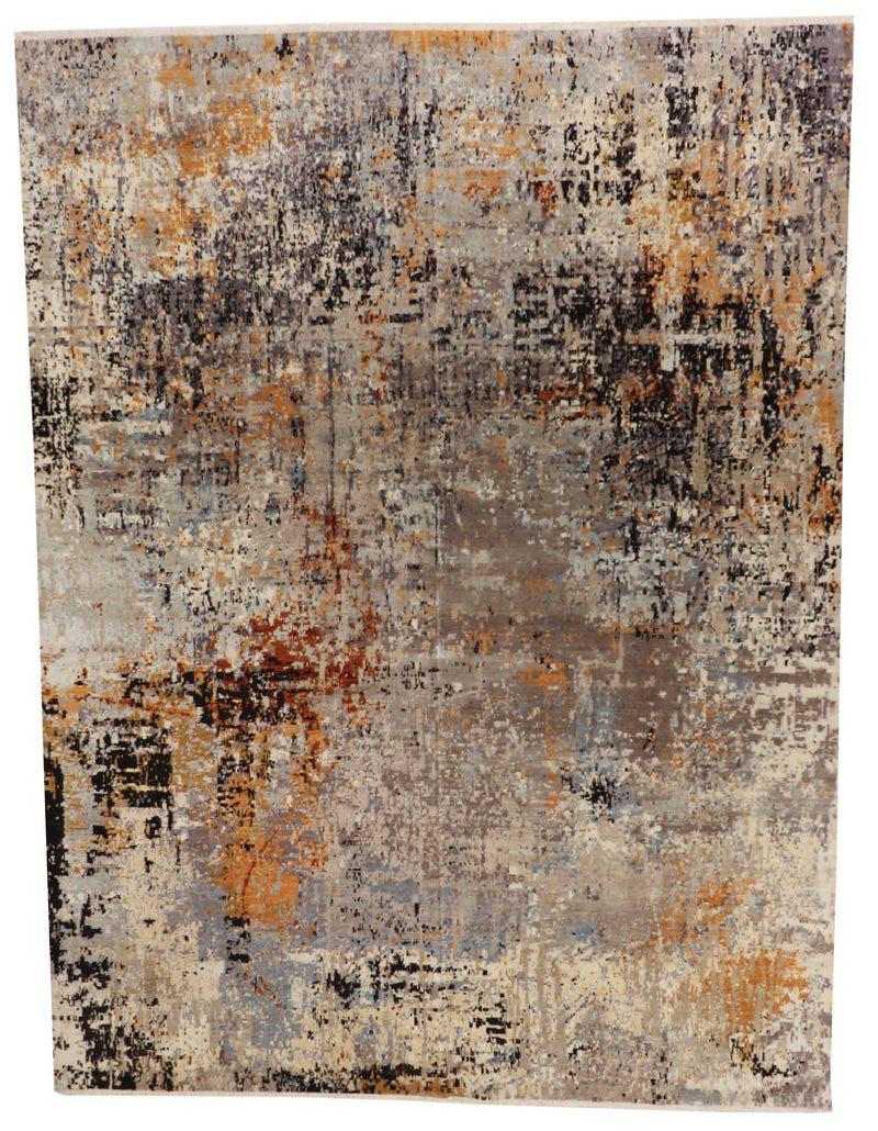 W 9 L 12 Modern Wool And Silk Blend Handmade All Over Design - 64362