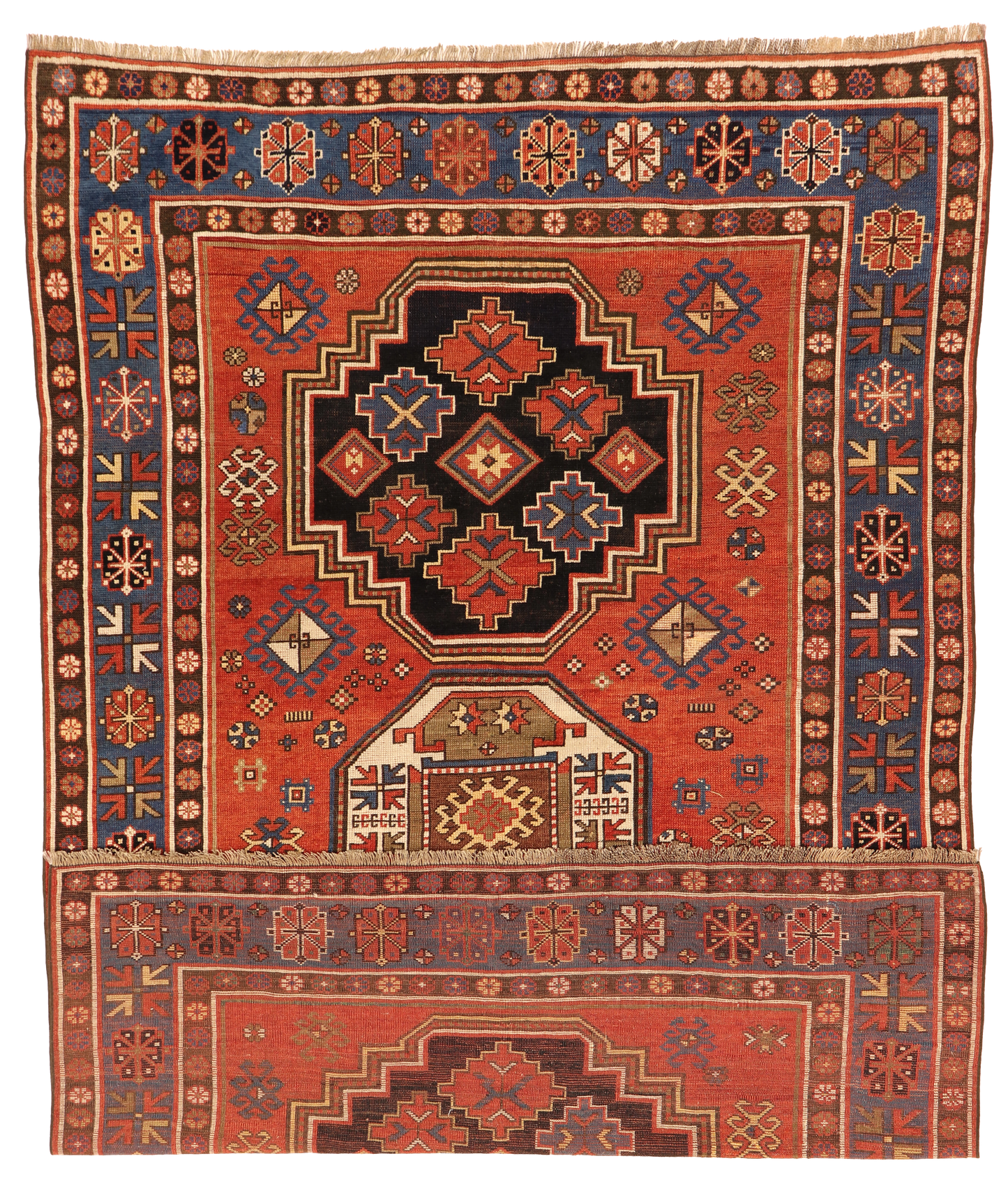 W 5 L 7.7 Caucasian 100% Wool Hand-Woven Geometric Design - 64372
