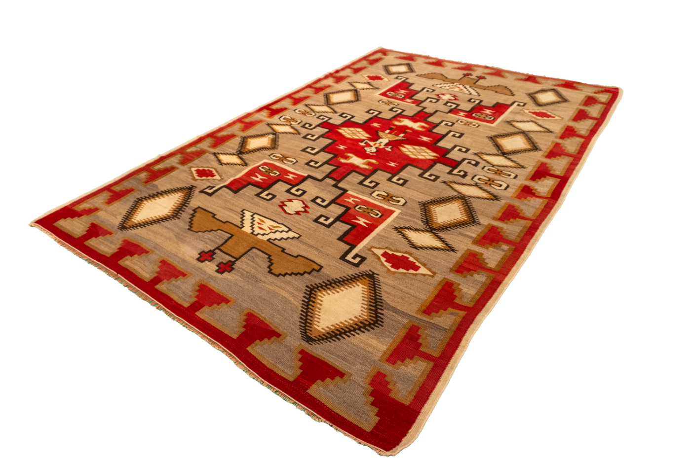 W 5.9 L 8.7 Navajo 100% Wool Hand-Woven Geometric Design - 64373