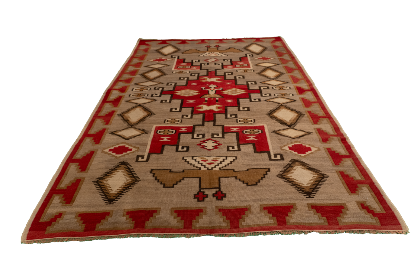 W 5.9 L 8.7 Navajo 100% Wool Hand-Woven Geometric Design - 64373