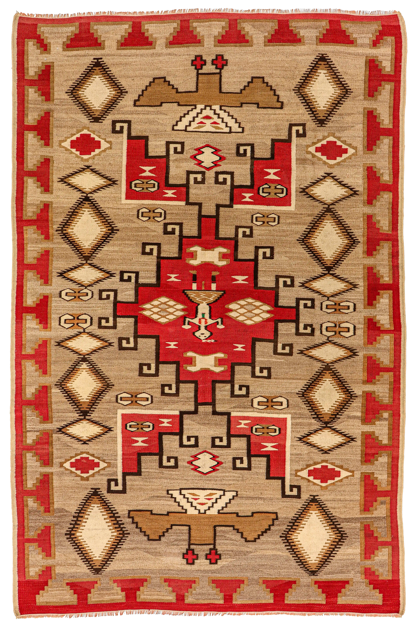 W 5.9 L 8.7 Navajo 100% Wool Hand-Woven Geometric Design - 64373