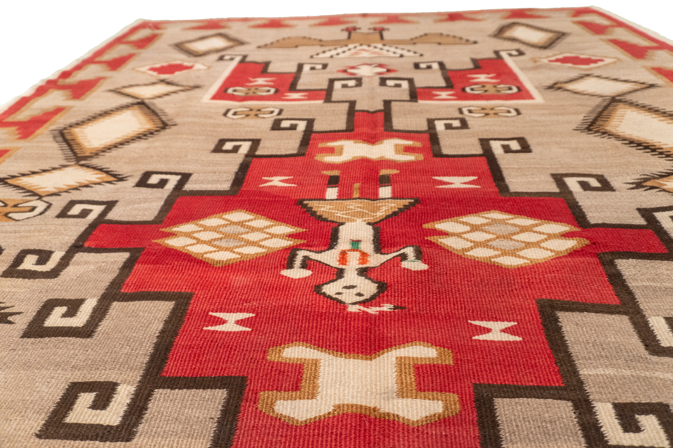 W 5.9 L 8.7 Navajo 100% Wool Hand-Woven Geometric Design - 64373