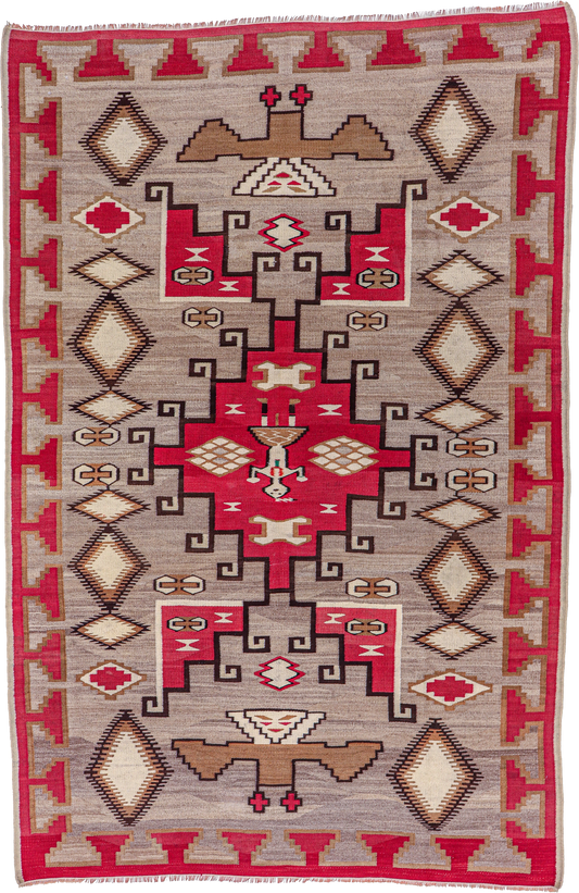 W 5.9 L 8.7 Navajo 100% Wool Hand-Woven Geometric Design - 64373