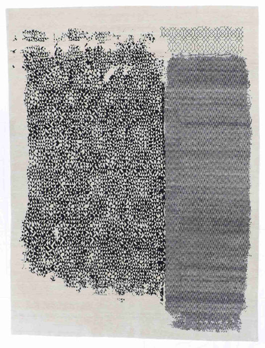 W 9.1 - L 12 - Modern Wool Contemporary Rectangle - Finest Hand-Knotted Quality Wool - 64392